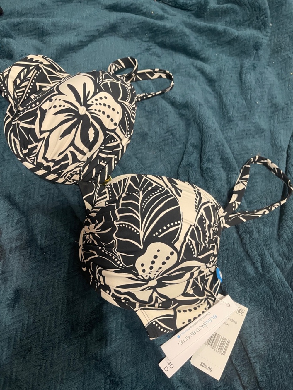 Bleu Rod Beattie Black and White Floral Bikini Top